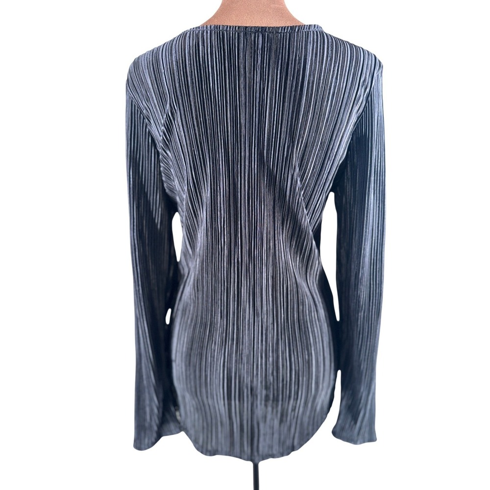 Inner Beauty Pleated Blouse Top Women's L Black Shimmer Stretch NWOT Shirt - Picture 6 of 7